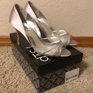 RSVP Sully silver satin and sequin heels